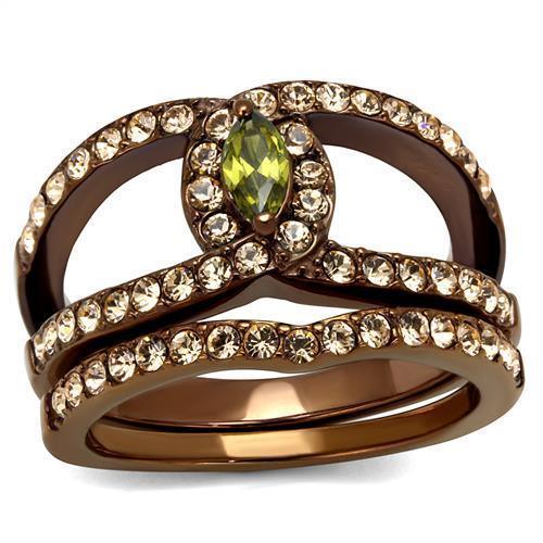 Womens Coffee Brown Ring Anillo Cafe Para Mujer Stainless Steel with AAA Grade CZ in Olivine Anzio - ErikRayo.com