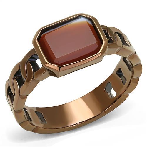 Coffee Brown Rings for Women Anillo Cafe Para Mujer Stainless Steel with Semi-Precious Agate in Siam Sora - Jewelry Store by Erik Rayo