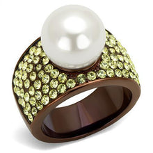 Load image into Gallery viewer, Coffee Brown Rings for Women Anillo Cafe Para Mujer Stainless Steel with Synthetic Pearl in White Emilia - Jewelry Store by Erik Rayo
