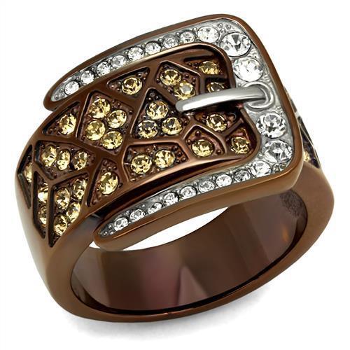 Coffee Brown Rings for Women Anillo Cafe Para Mujer Stainless Steel with Top Grade Crystal in Citrine Yellow Guastalla - Jewelry Store by Erik Rayo