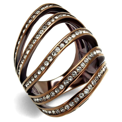 Womens Coffee Brown Ring Anillo Cafe Para Mujer Stainless Steel with Top Grade Crystal in Clear Latina - Jewelry Store by Erik Rayo