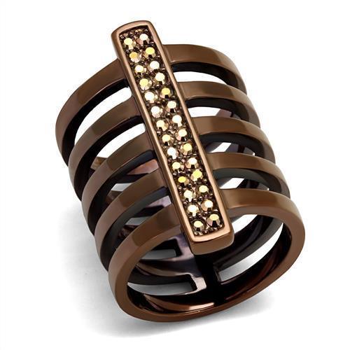 Womens Coffee Brown Ring Anillo Cafe Para Mujer Stainless Steel with Top Grade Crystal in Light Coffee Aurunca - Jewelry Store by Erik Rayo
