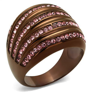 Womens Coffee Brown Ring Anillo Cafe Para Mujer Stainless Steel with Top Grade Crystal in Light Rose Matera - Jewelry Store by Erik Rayo