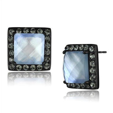 Womens Earrings Black Stainless Steel with Precious Stone Conch in Aquamarine AB - Jewelry Store by Erik Rayo