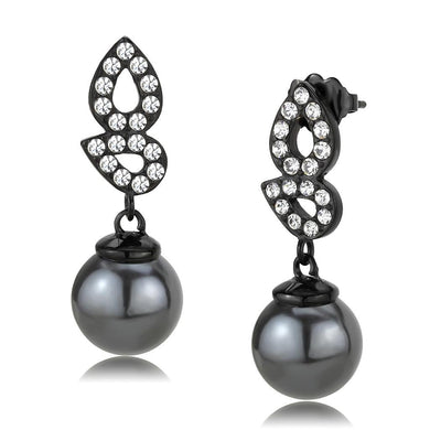 Womens Earrings Black Stainless Steel with Synthetic Pearl in Gray - Jewelry Store by Erik Rayo
