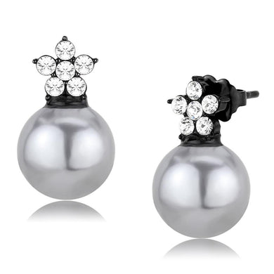 Womens Earrings Black Stainless Steel with Synthetic Pearl in Light Gray - Jewelry Store by Erik Rayo