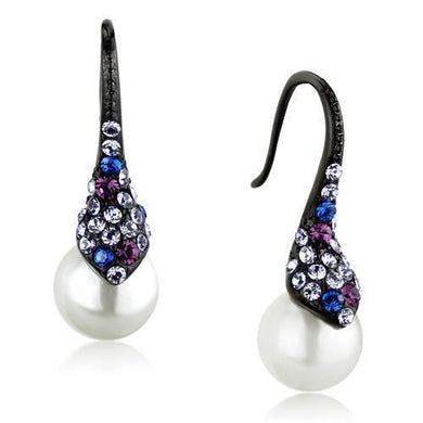 Womens Earrings Black Stainless Steel with Synthetic Pearl in White - Jewelry Store by Erik Rayo