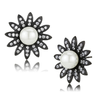 Womens Earrings Black Stainless Steel with Synthetic Pearl in White - Jewelry Store by Erik Rayo