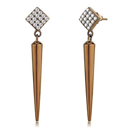 Womens Earrings Coffee Light Stainless Steel with AAA Grade CZ - Jewelry Store by Erik Rayo