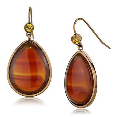 Womens Earrings Coffee Light Stainless Steel with SemiPrecious Agate in Siam - Jewelry Store by Erik Rayo