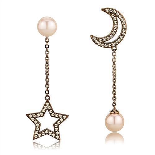 Womens Earrings Coffee Light Stainless Steel with Synthetic Pearl in Light Peach - Jewelry Store by Erik Rayo
