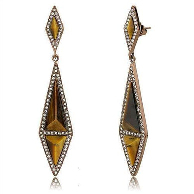 Womens Earrings Coffee Light Stainless Steel with Synthetic Tiger Eye in Topaz - Jewelry Store by Erik Rayo