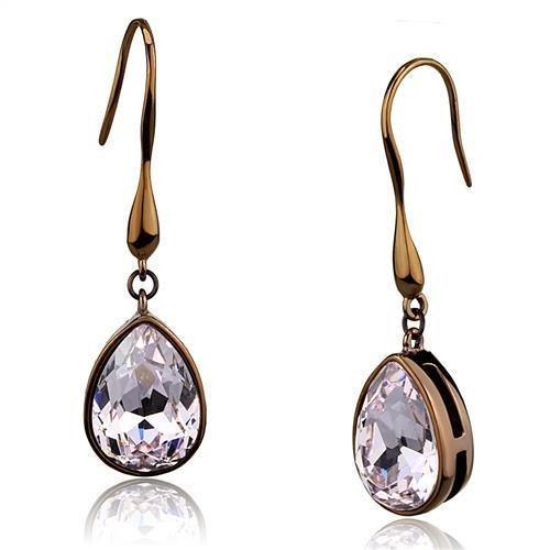 Womens Earrings Coffee Light Stainless Steel with Top Grade Crystal - Jewelry Store by Erik Rayo