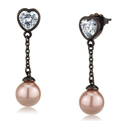 Womens Earrings Dark Brown (Coffee) Stainless Steel with Synthetic Pearl in Light Rose - Jewelry Store by Erik Rayo