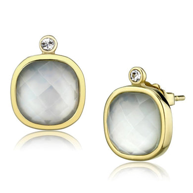 Womens Earrings Gold Stainless Steel with Precious Stone Conch in White - Jewelry Store by Erik Rayo