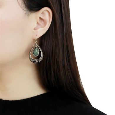 Womens Earrings Gold Stainless Steel with SemiPrecious Jade in Emerald - Jewelry Store by Erik Rayo