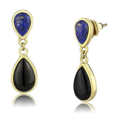 Womens Earrings Gold Stainless Steel with SemiPrecious Onyx in Jet - Jewelry Store by Erik Rayo