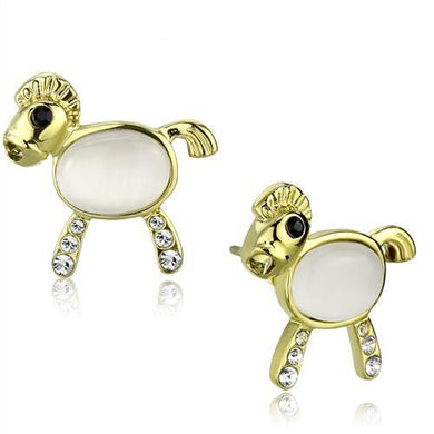 Womens Earrings Gold Stainless Steel with Synthetic Cat Eye in White - Jewelry Store by Erik Rayo