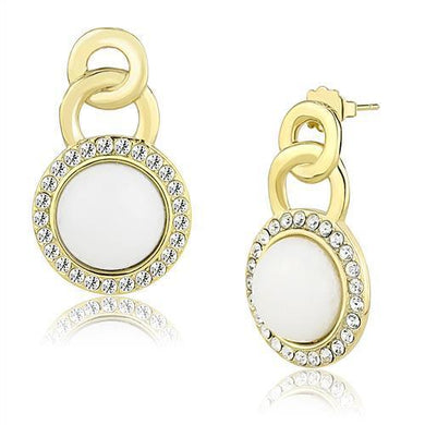 Womens Earrings Gold Stainless Steel with Synthetic Jade in White - Jewelry Store by Erik Rayo