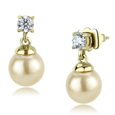 Womens Earrings Gold Stainless Steel with Synthetic Pearl in Champagne - Jewelry Store by Erik Rayo