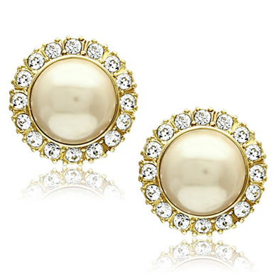 Womens Earrings Gold Stainless Steel with Synthetic Pearl in Citrine Yellow - Jewelry Store by Erik Rayo