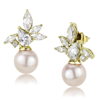 Womens Earrings Gold Stainless Steel with Synthetic Pearl in Light Rose - Jewelry Store by Erik Rayo