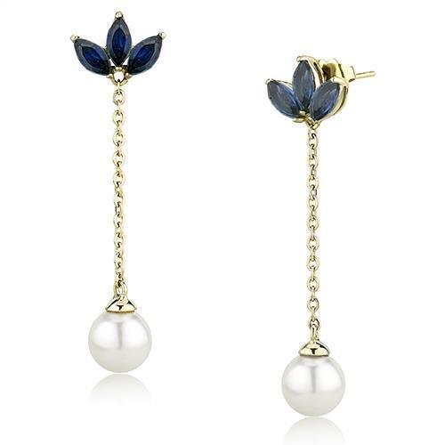 Womens Earrings Gold Stainless Steel with Synthetic Pearl in White - Jewelry Store by Erik Rayo