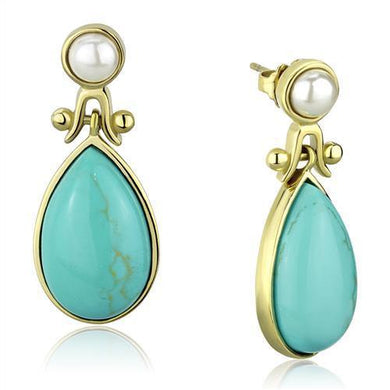 Womens Earrings Gold Stainless Steel with Synthetic Turquoise in Turquoise - Jewelry Store by Erik Rayo