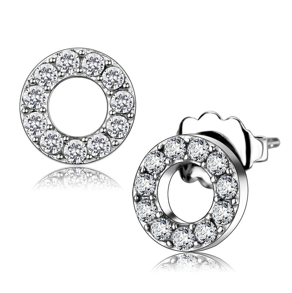 Womens Earrings High Polished Silver (No Plating) Stainless Steel with AAA Grade CZ - Jewelry Store by Erik Rayo