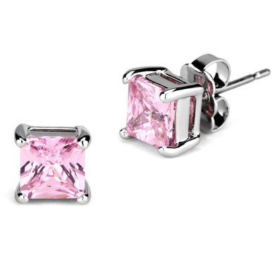 Womens Earrings High Polished Silver (No Plating) Stainless Steel with AAA Grade CZ in Rose - Jewelry Store by Erik Rayo