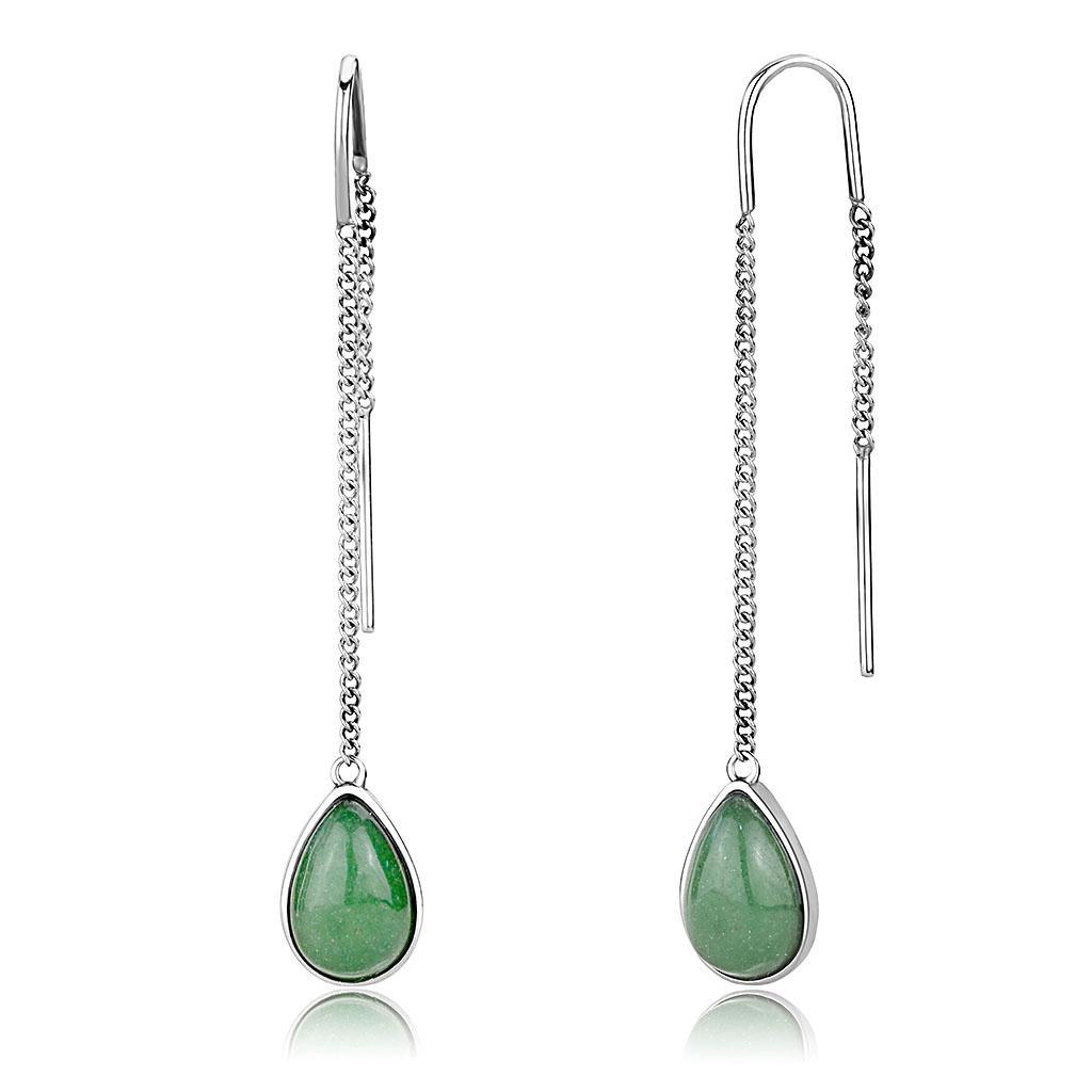Womens Earrings High Polished Silver (No Plating) Stainless Steel with SemiPrecious Jade in Emerald - Jewelry Store by Erik Rayo