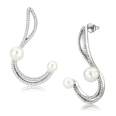 Womens Earrings High Polished Silver (No Plating) Stainless Steel with Synthetic Pearl in White - Jewelry Store by Erik Rayo