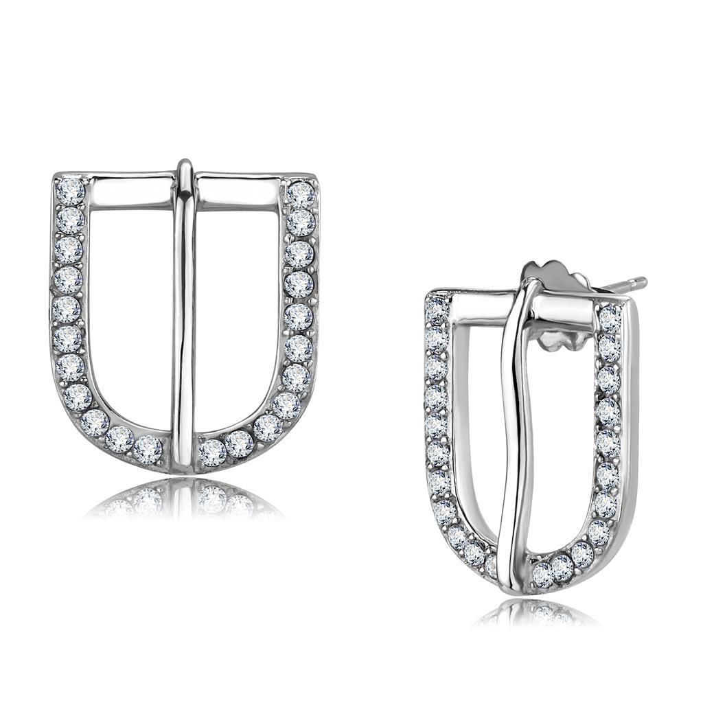 Womens Earrings High Polished Silver (No Plating) Stainless Steel with Top Grade Crystal - Jewelry Store by Erik Rayo