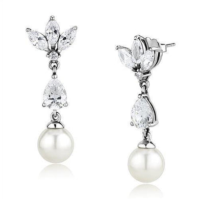 Womens Earrings Rhodium Stainless Steel with Synthetic Pearl in White - Jewelry Store by Erik Rayo