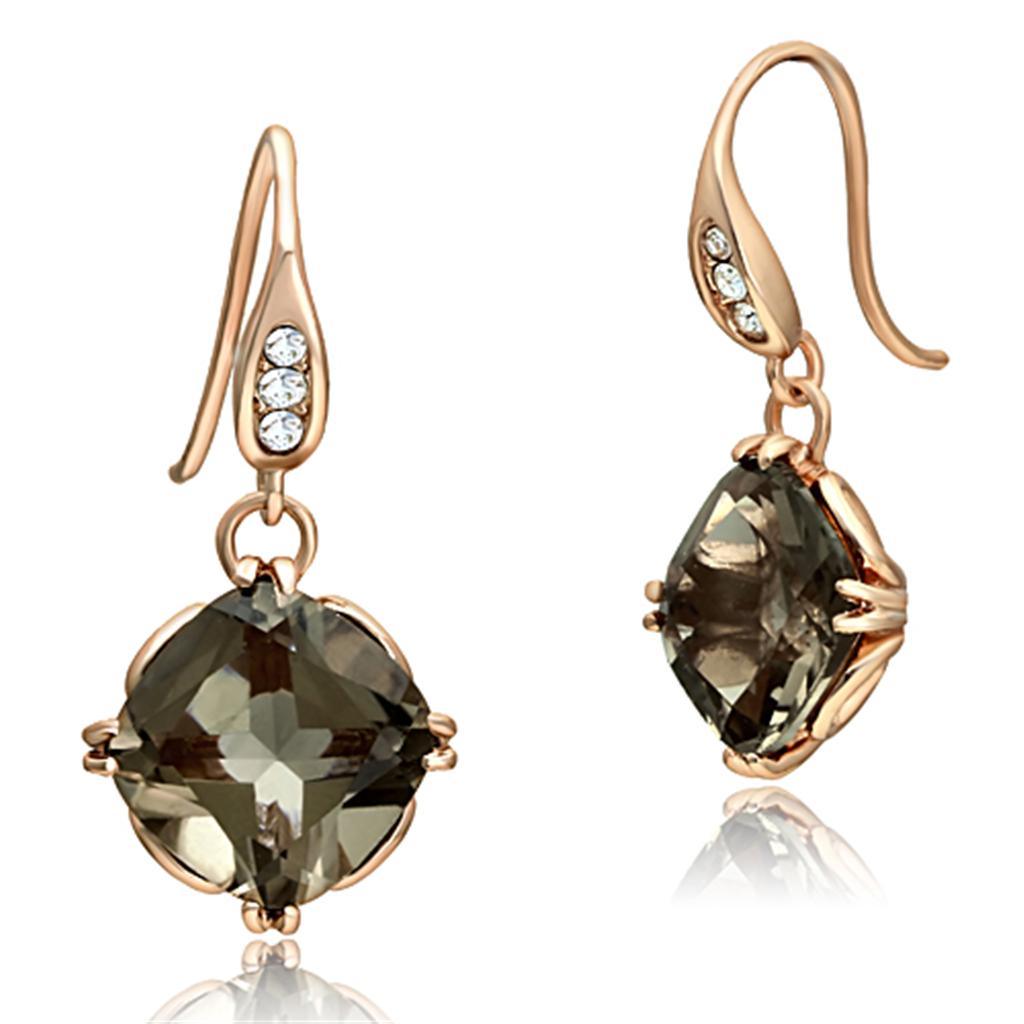 Womens Earrings Rose Gold Stainless Steel with SemiPrecious Smoky Quarter in Light Smoked - Jewelry Store by Erik Rayo