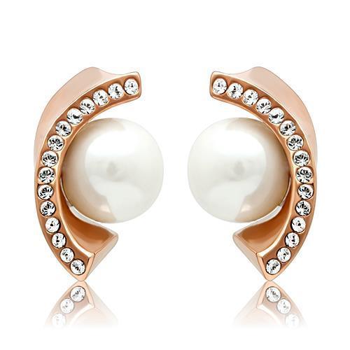 Womens Earrings Rose Gold Stainless Steel with Synthetic Pearl in White - Jewelry Store by Erik Rayo