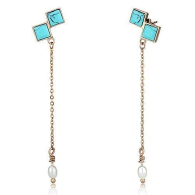 Womens Earrings Rose Gold Stainless Steel with Synthetic Turquoise in Sea Blue - Jewelry Store by Erik Rayo