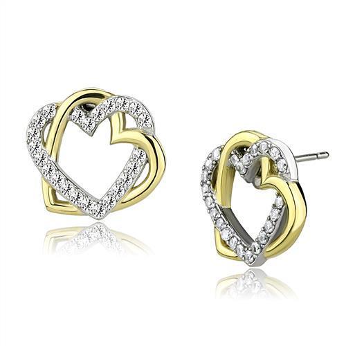 Womens Earrings Two Tone Gold (Ion Plating) Stainless Steel with AAA Grade CZ - ErikRayo.com