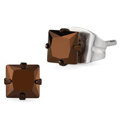 Womens Earrings Two Tone Light Brown ( Light coffee) Stainless Steel with AAA Grade CZ - Jewelry Store by Erik Rayo