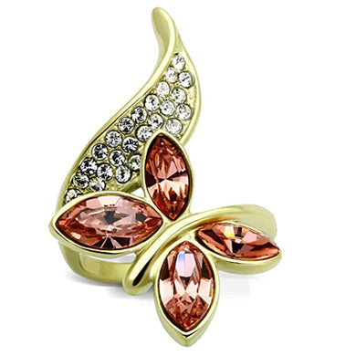Womens Gold Butterfly Ring Stainless Steel Anillo Color Oro Para Mujer Ninas Acero Inoxidable with Top Grade Crystal in Light Peach Helah - Jewelry Store by Erik Rayo