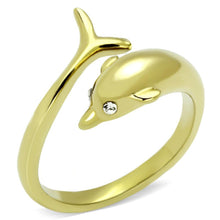 Load image into Gallery viewer, Womens Gold Dolphin Ring Anillo Para Mujer y Ninos Unisex Kids with Top Grade Crystal in Clear Priscilla - Jewelry Store by Erik Rayo
