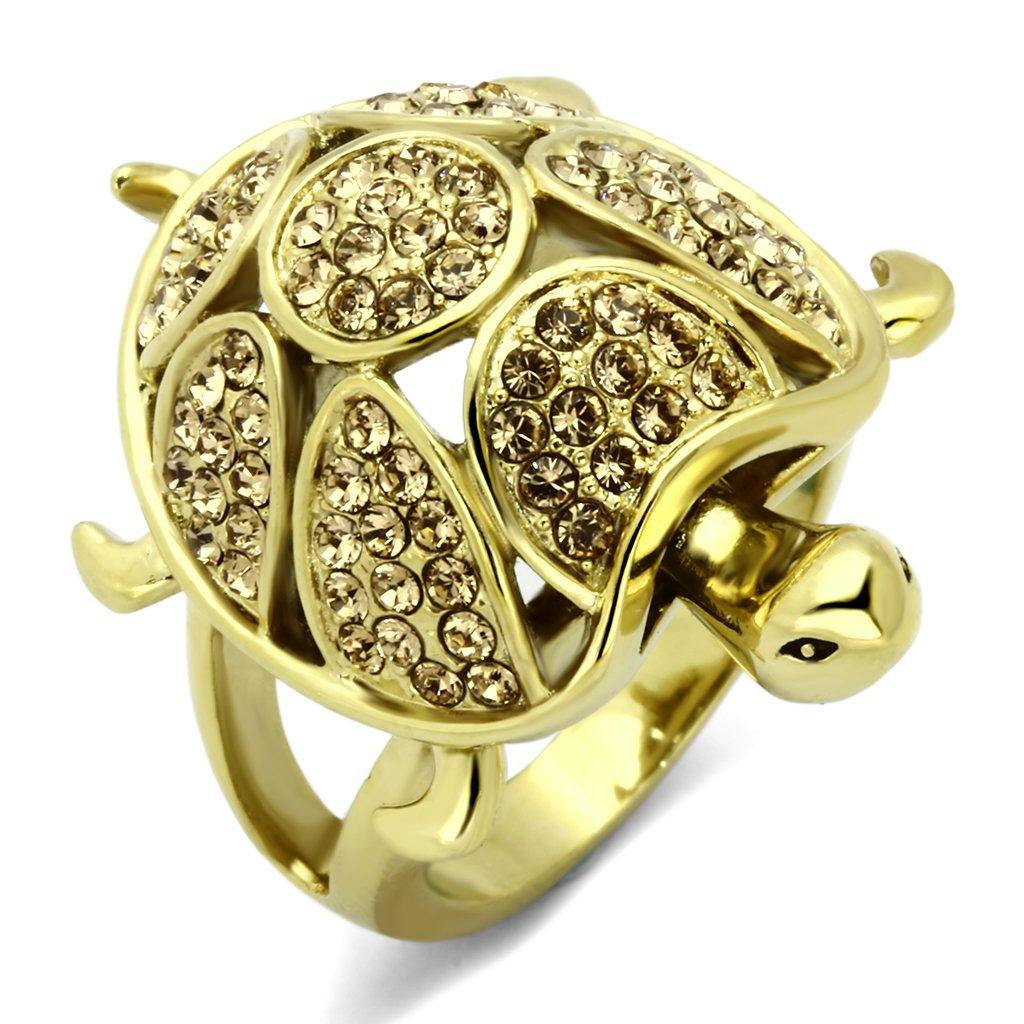 Womens Gold Great Turtle Ring Stainless Steel Anillo Color Oro Para Mujer Ninas Acero Inoxidable with Top Grade Crystal in Citrine Yellow Naamah - Jewelry Store by Erik Rayo