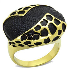 Load image into Gallery viewer, Womens Gold Leopard Ring Anillo Para Mujer y Ninos Kids 316L Stainless Steel Ring Epoxy in Jet - Jewelry Store by Erik Rayo
