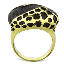 Load image into Gallery viewer, Womens Gold Leopard Ring Anillo Para Mujer y Ninos Kids 316L Stainless Steel Ring Epoxy in Jet - Jewelry Store by Erik Rayo
