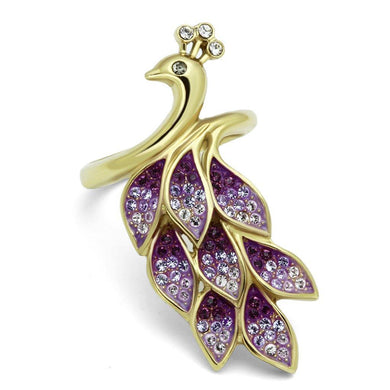 Womens Gold Purple Dove Ring 316L Stainless Steel Anillo Color Oro Para Mujer Ninas Acero Inoxidable with Top Grade Crystal in Multi Color Magdalene - Jewelry Store by Erik Rayo