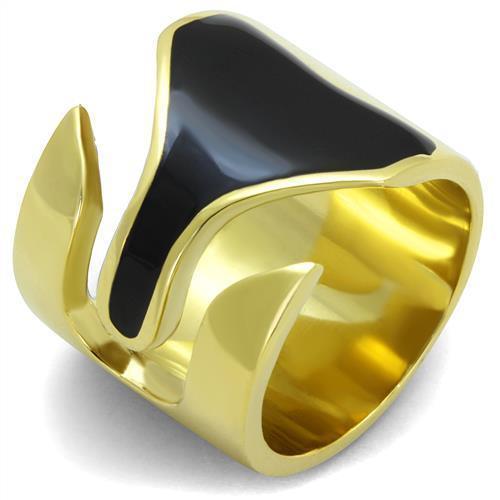 Womens Gold Ring 316L Stainless Steel Anillo Color Oro Para Mujer Ninas Acero Inoxidable with Epoxy in Jet Boaz - Jewelry Store by Erik Rayo