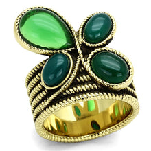 Load image into Gallery viewer, Womens Gold Ring 316L Stainless Steel Anillo Color Oro Para Mujer Ninas Acero Inoxidable with Synthetic Glass in Emerald Lily - Jewelry Store by Erik Rayo
