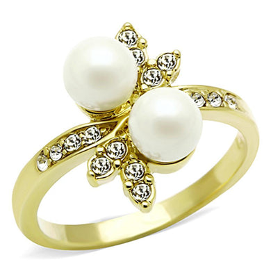 Womens Gold Ring 316L Stainless Steel Anillo Color Oro Para Mujer Ninas Acero Inoxidable with Synthetic Pearl in White Jewel - Jewelry Store by Erik Rayo