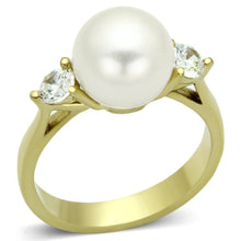 Load image into Gallery viewer, Womens Gold Ring 316L Stainless Steel Anillo Color Oro Para Mujer Ninas Acero Inoxidable with Synthetic Pearl in White Lois - Jewelry Store by Erik Rayo
