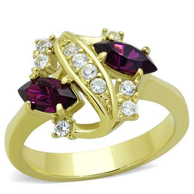 Womens Gold Ring 316L Stainless Steel Anillo Color Oro Para Mujer Ninas Acero Inoxidable with Top Grade Crystal in Amethyst Solomon - Jewelry Store by Erik Rayo
